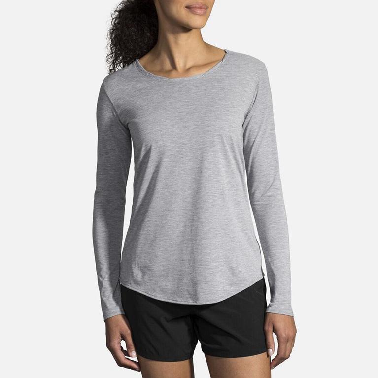 Brooks Distance Long Sleeve Running Shirt - Women's - Grey (21679-TXDY)